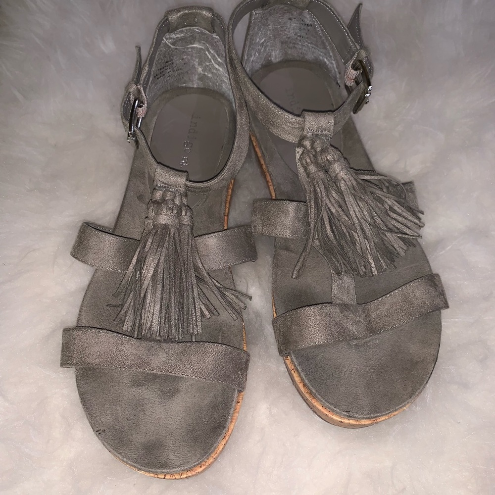 Indigo suede fringe sandals